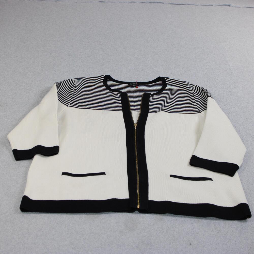 Talbots Sweater Women 2X White Black Stripe Cardigan Full Zip Classic Office